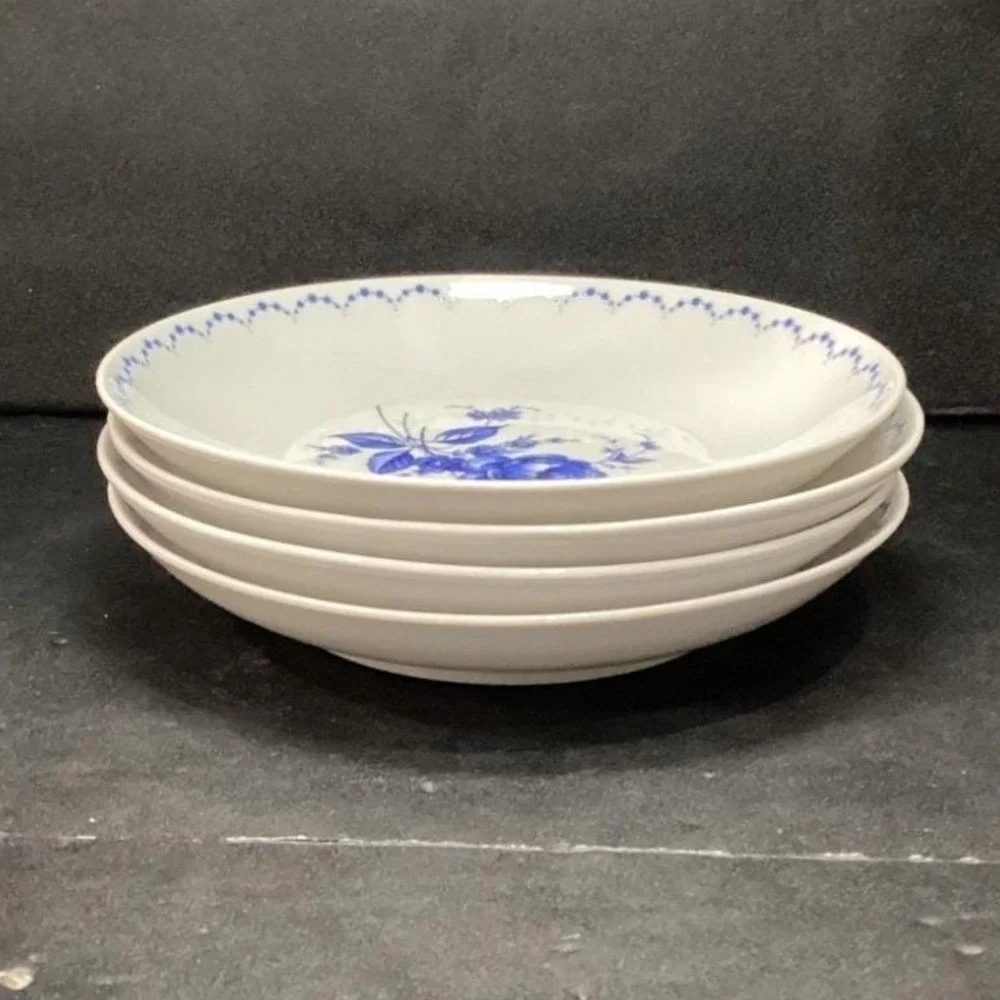 Alboth & Kaiser Bavaria‎ Salad Bowls, Set of 4, Vintage Blue Floral Tableware